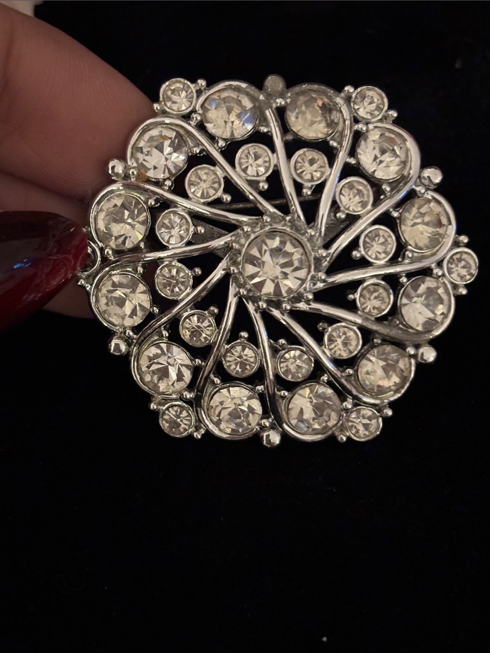 Silver Crystal Floral Burst Brooch - Sparkling Statement Pin